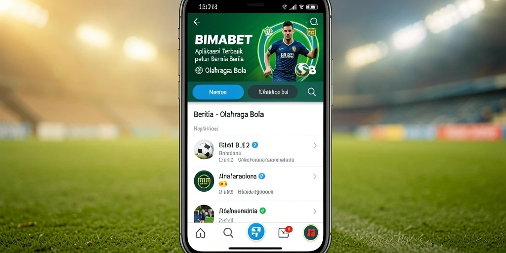 Antarmuka aplikasi BIMABET yang menampilkan berita olahraga bola terbaru.