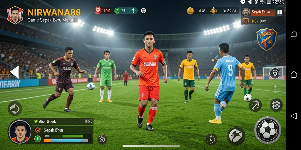 Tampilan antarmuka NIRWANA88 menunjukkan pertandingan sepak bola yang mendebarkan.