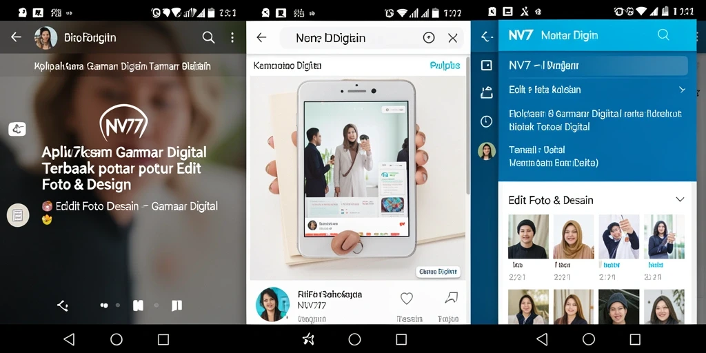 Screenshot NV77 menampilkan antarmuka pengeditan foto yang modern dan intuitif.
