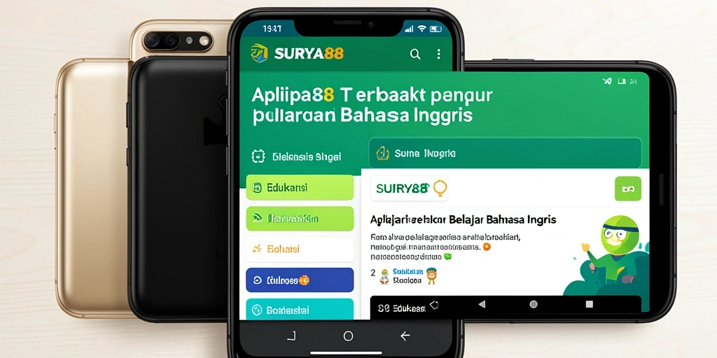 Antarmuka aplikasi SURYA88 untuk pembelajaran Bahasa Inggris yang interaktif.